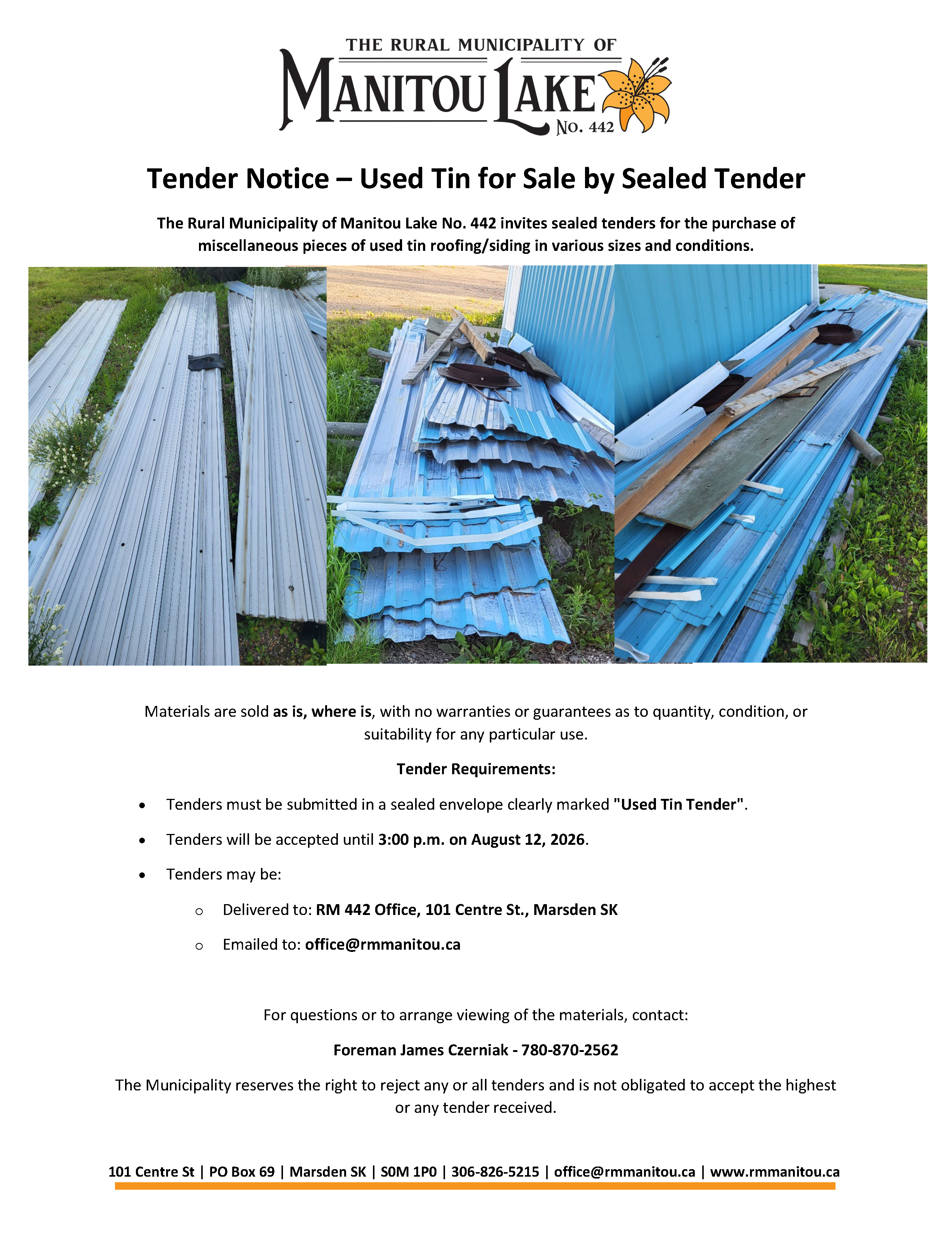 2026 Used Tin Tender